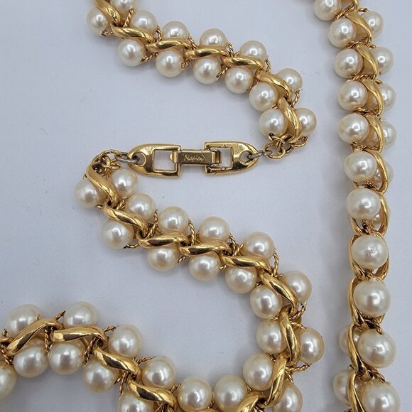 Vintage Napier Double Strand Faux Pearl Gold-tone Link Necklace - Picture 3 of 7